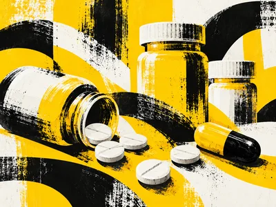 Abstract Artistic Illustration Of Medicine Bottles And Pills