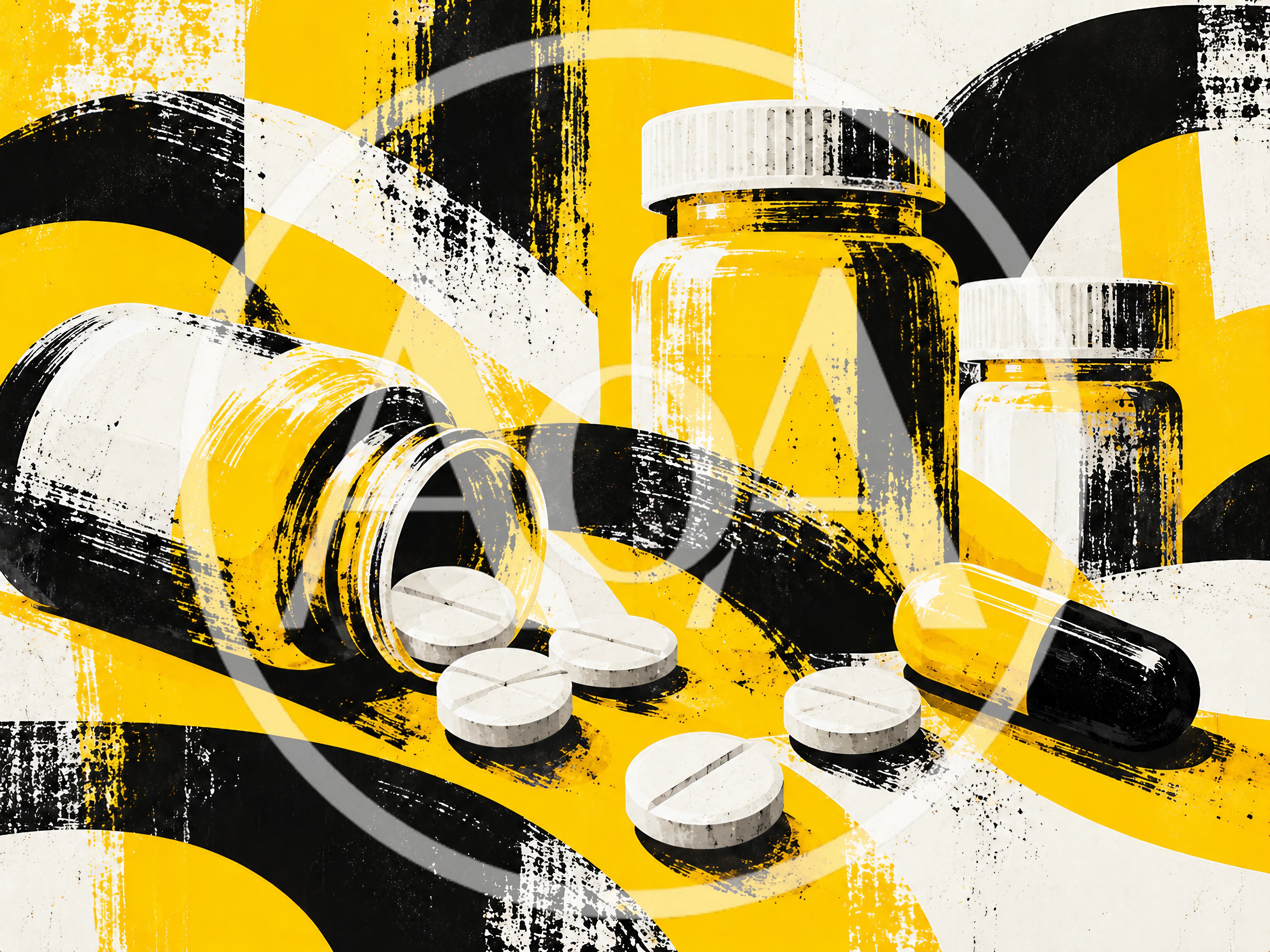 Abstract Artistic Illustration Of Medicine Bottles And Pills