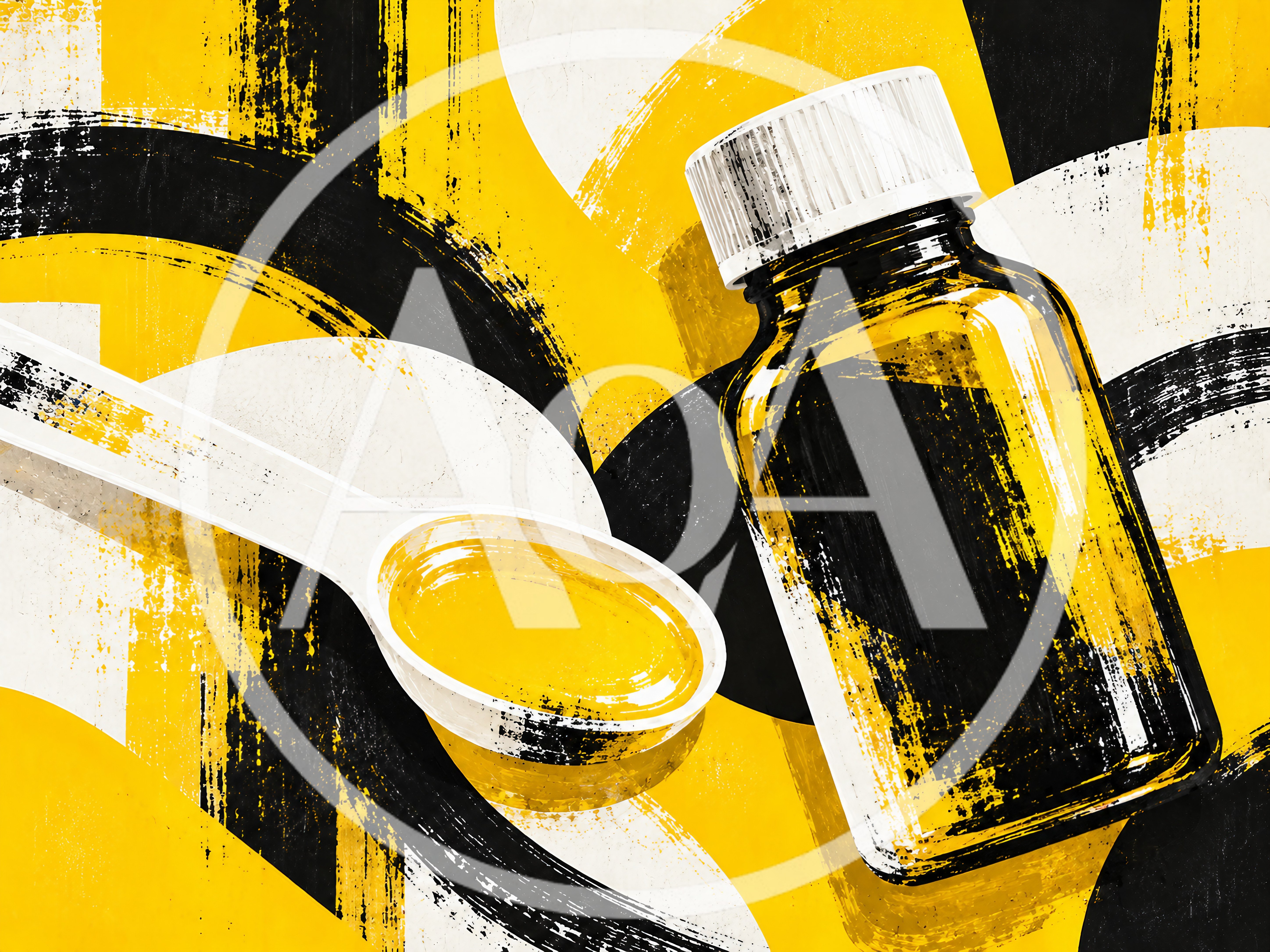 Medicine Bottle and Spoon with Abstract Painted Background