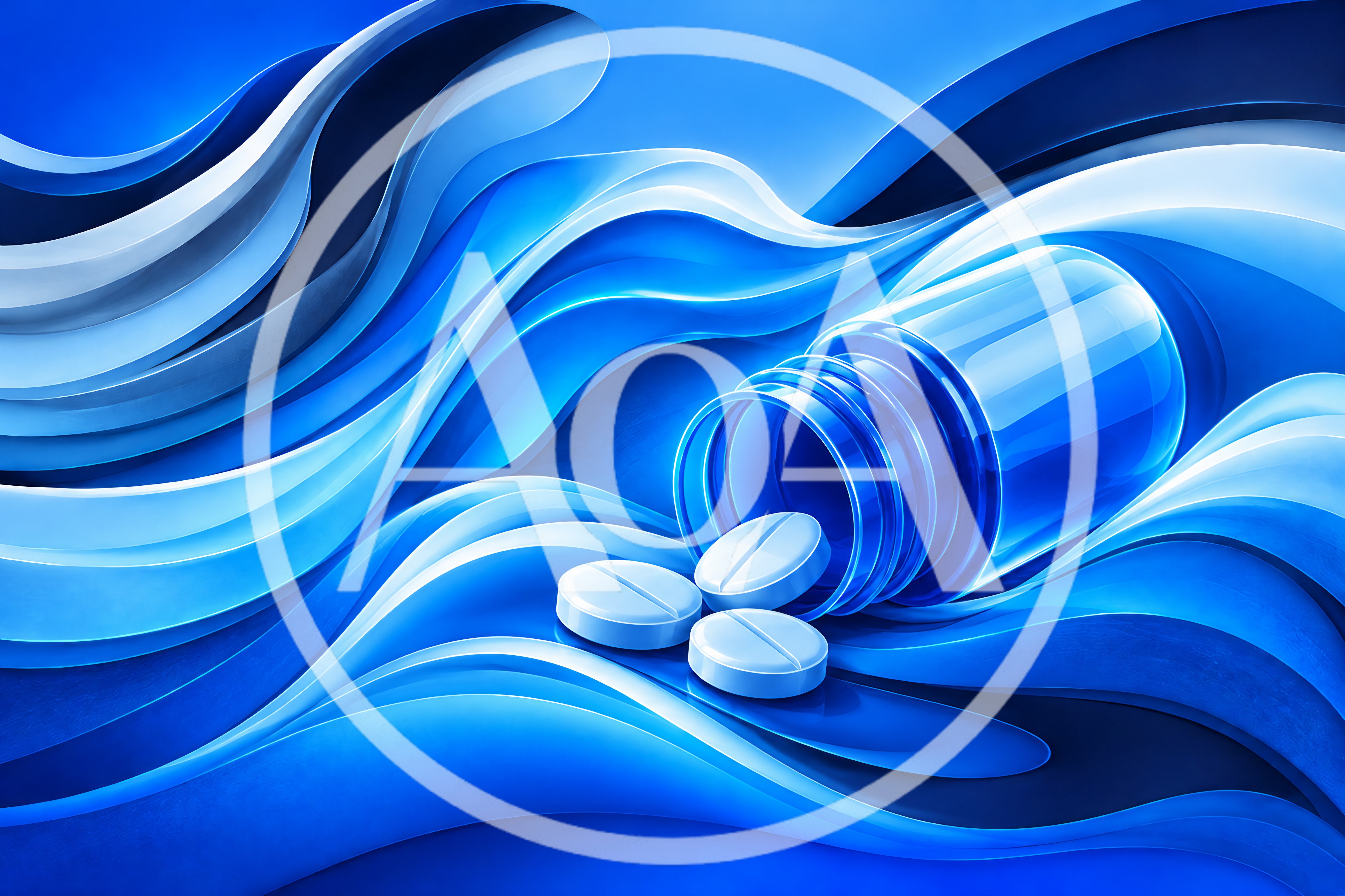 Blue Pill Bottle With Tablets On Abstract Background