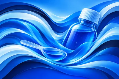 Blue Medicine Bottle and Measuring Spoon
