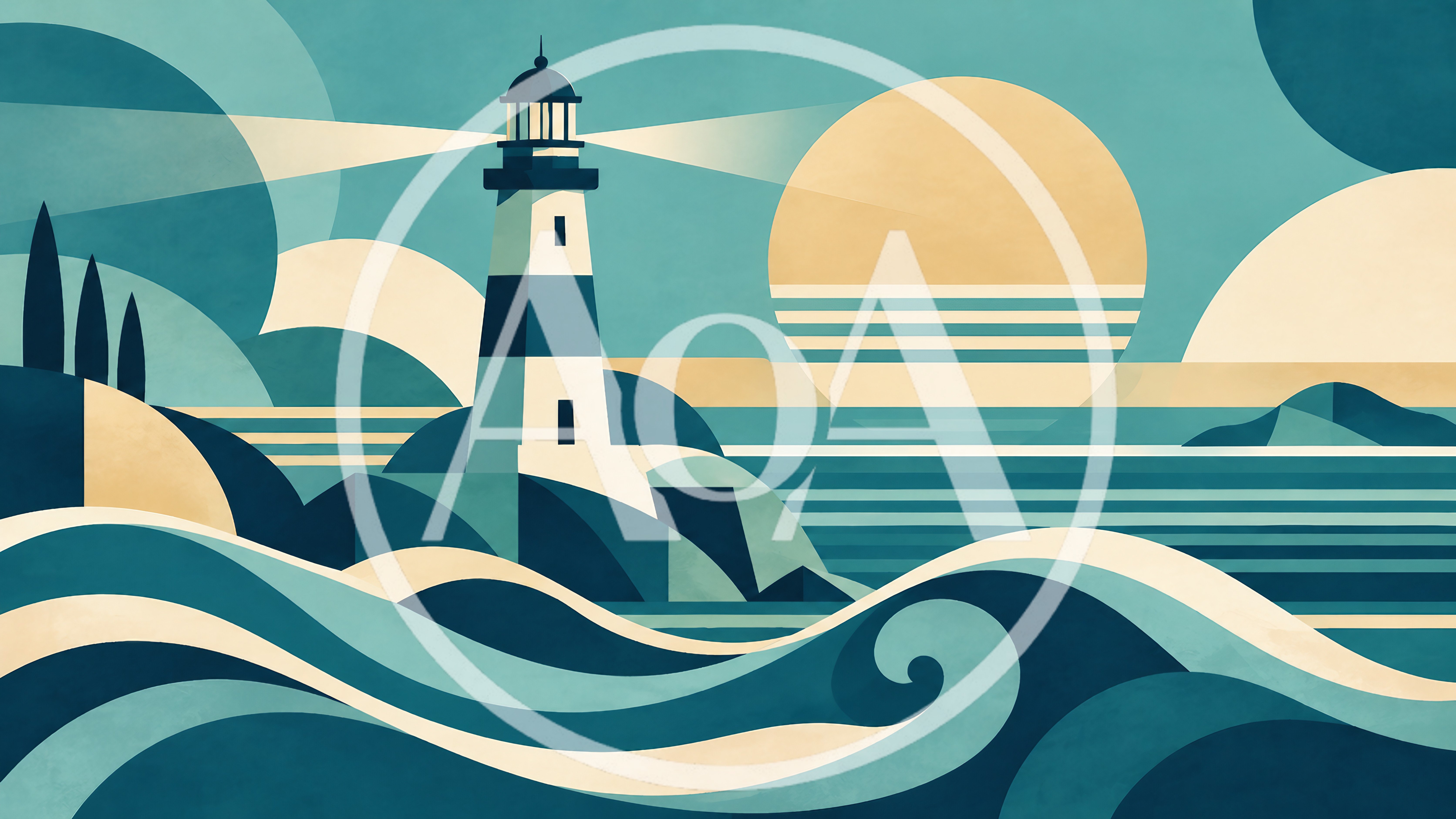 Minimalist Geometric Lighthouse Illustration At Sunset