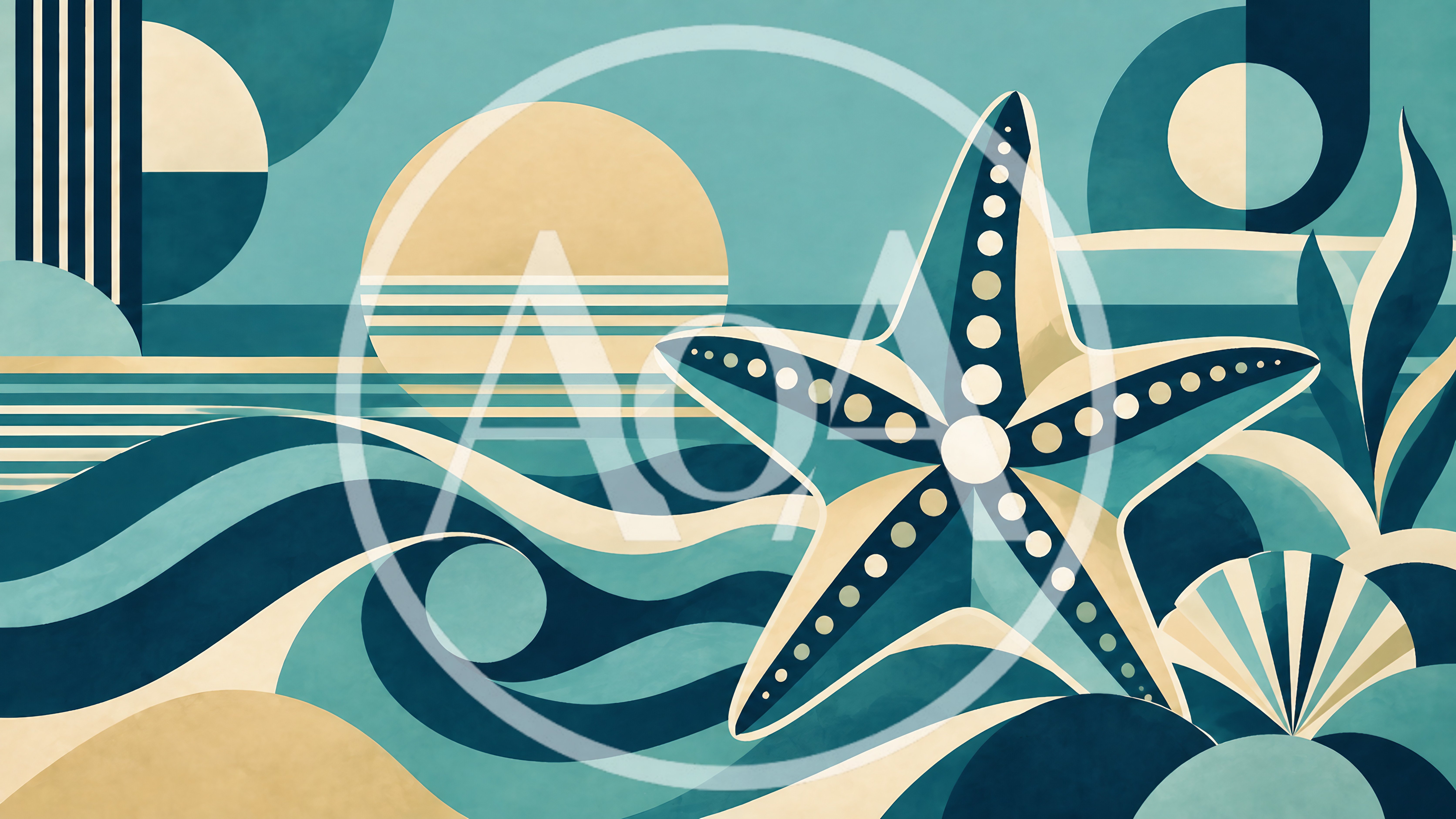 Abstract Geometric Starfish And Ocean Waves Illustration