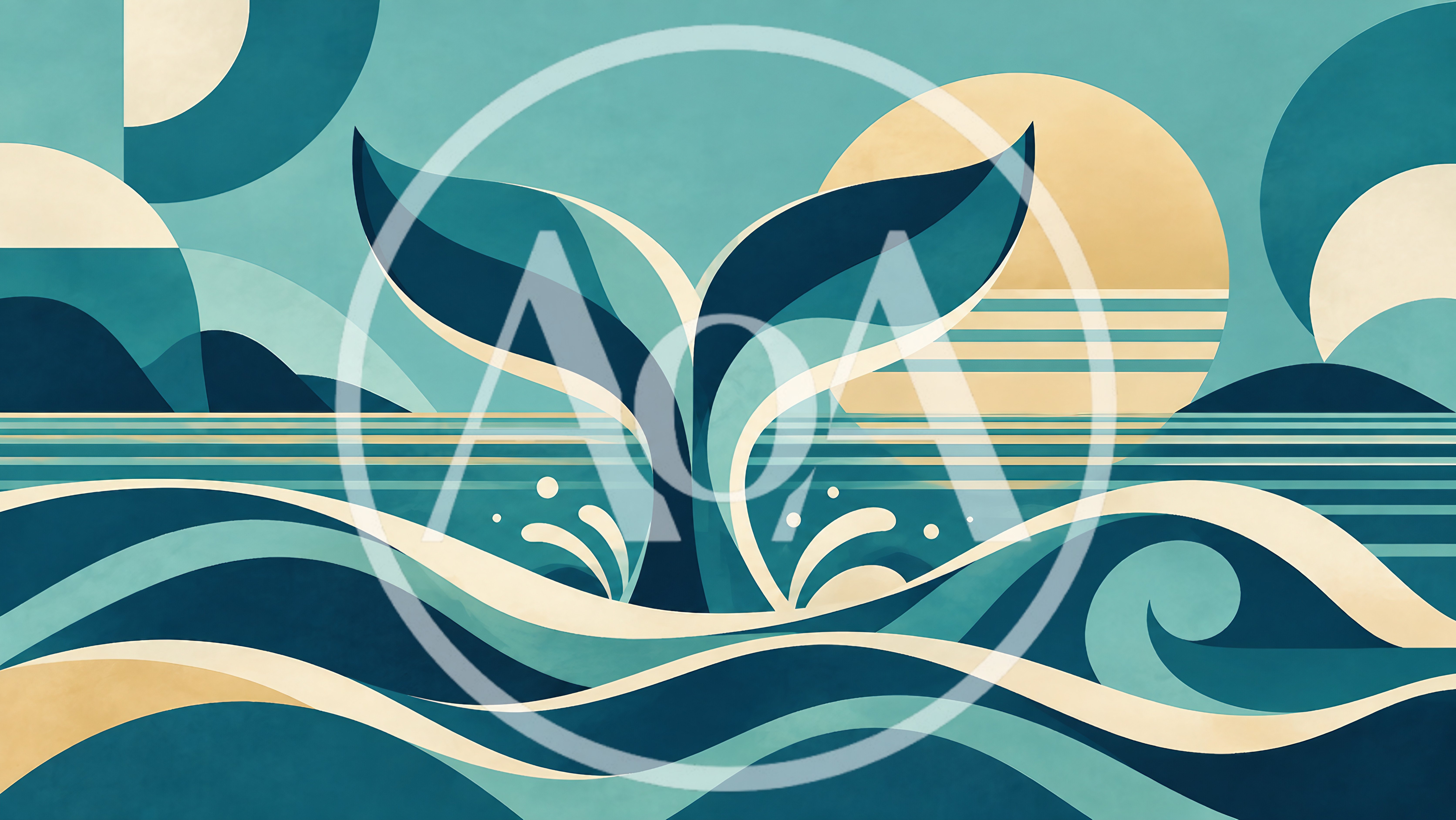 Minimalist Whale Tail Illustration Over Ocean Waves