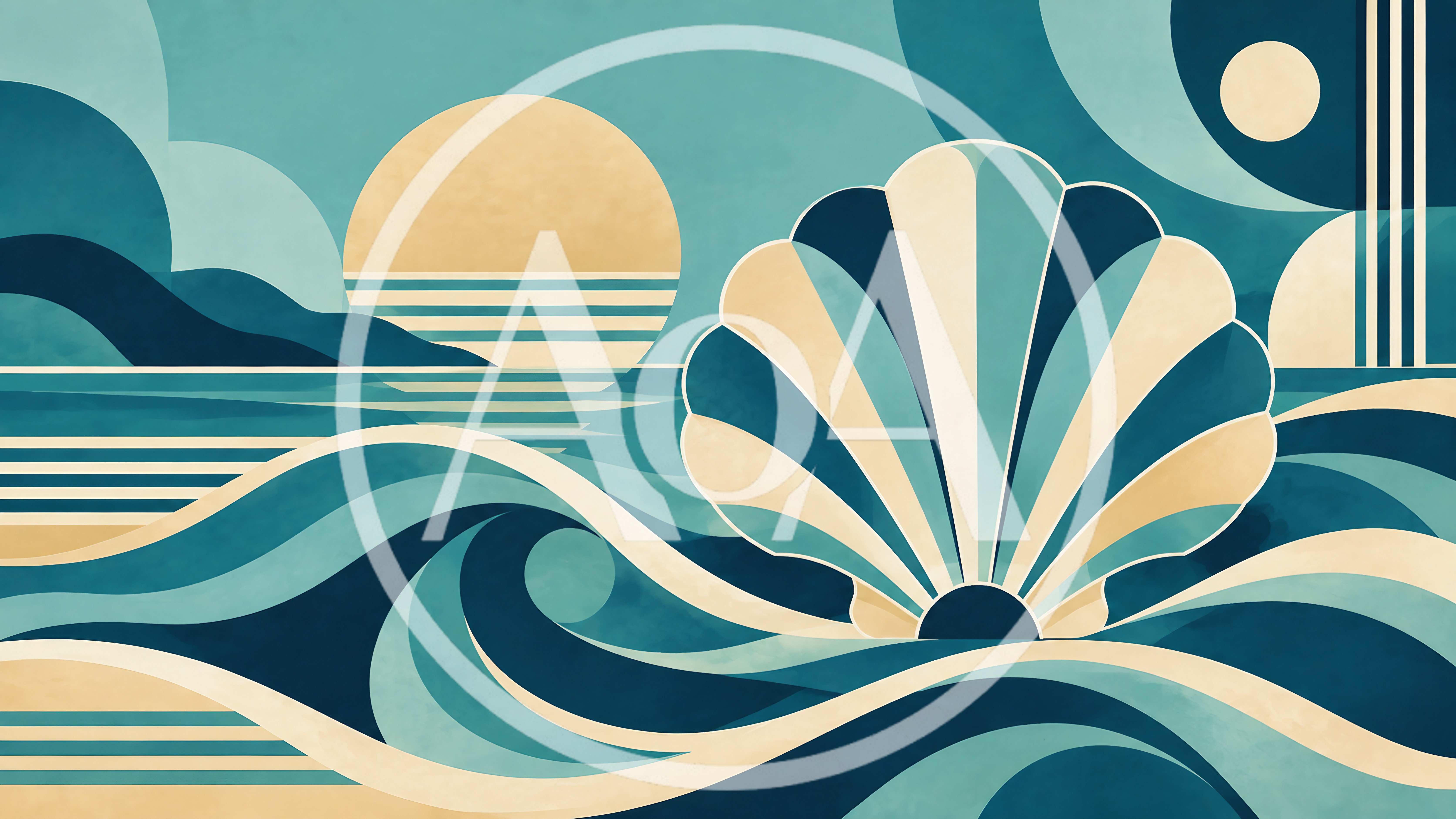 Abstract Art Deco Seashell And Ocean Wave Illustration