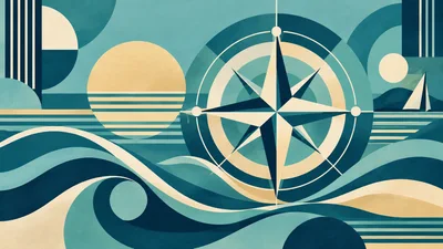 Abstract Nautical Compass Art Deco Illustration