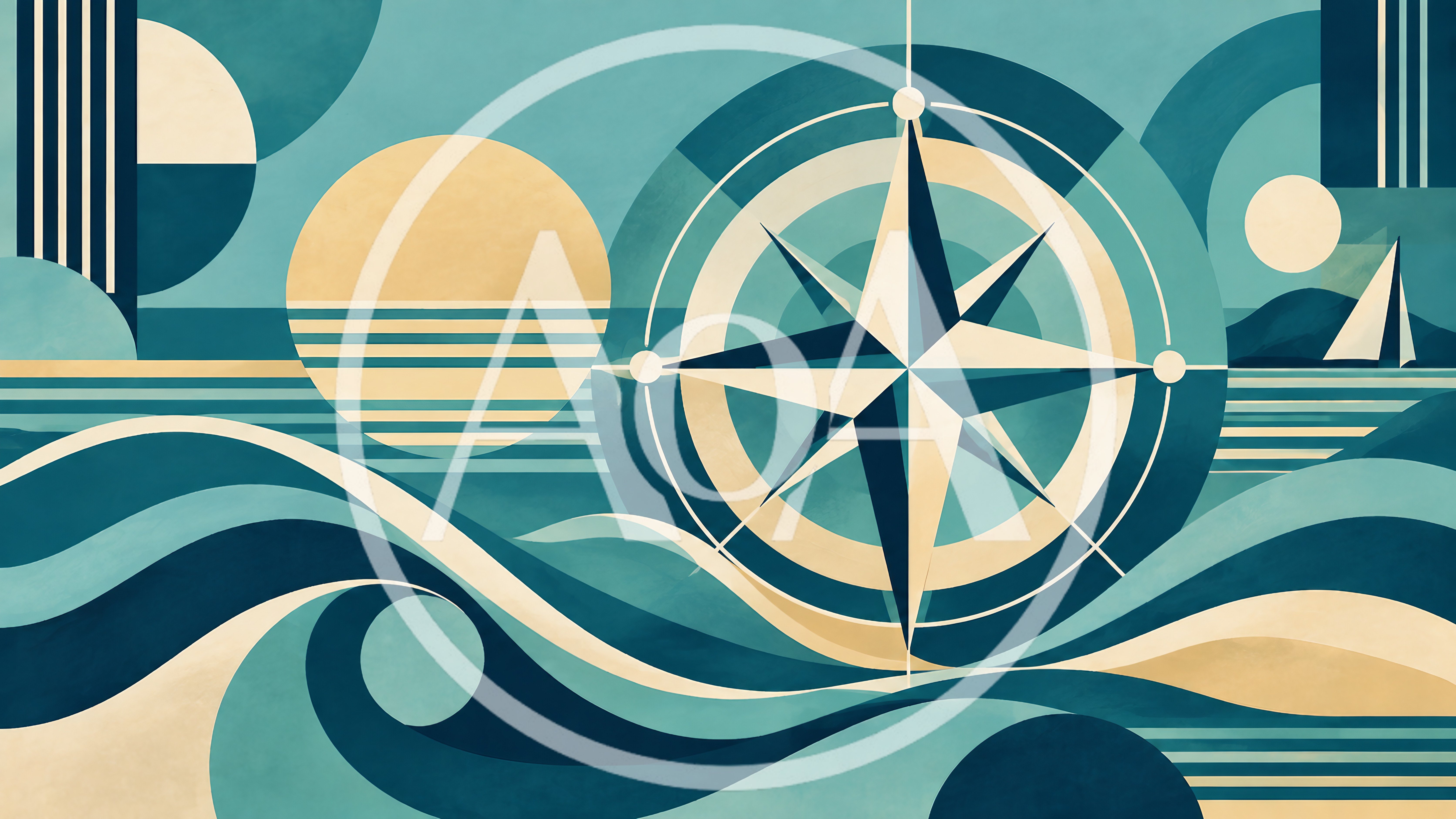 Abstract Nautical Compass Art Deco Illustration