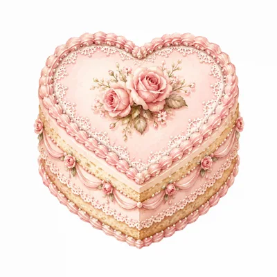 Vintage Heart Shaped Cake With Pink Rose Decorations