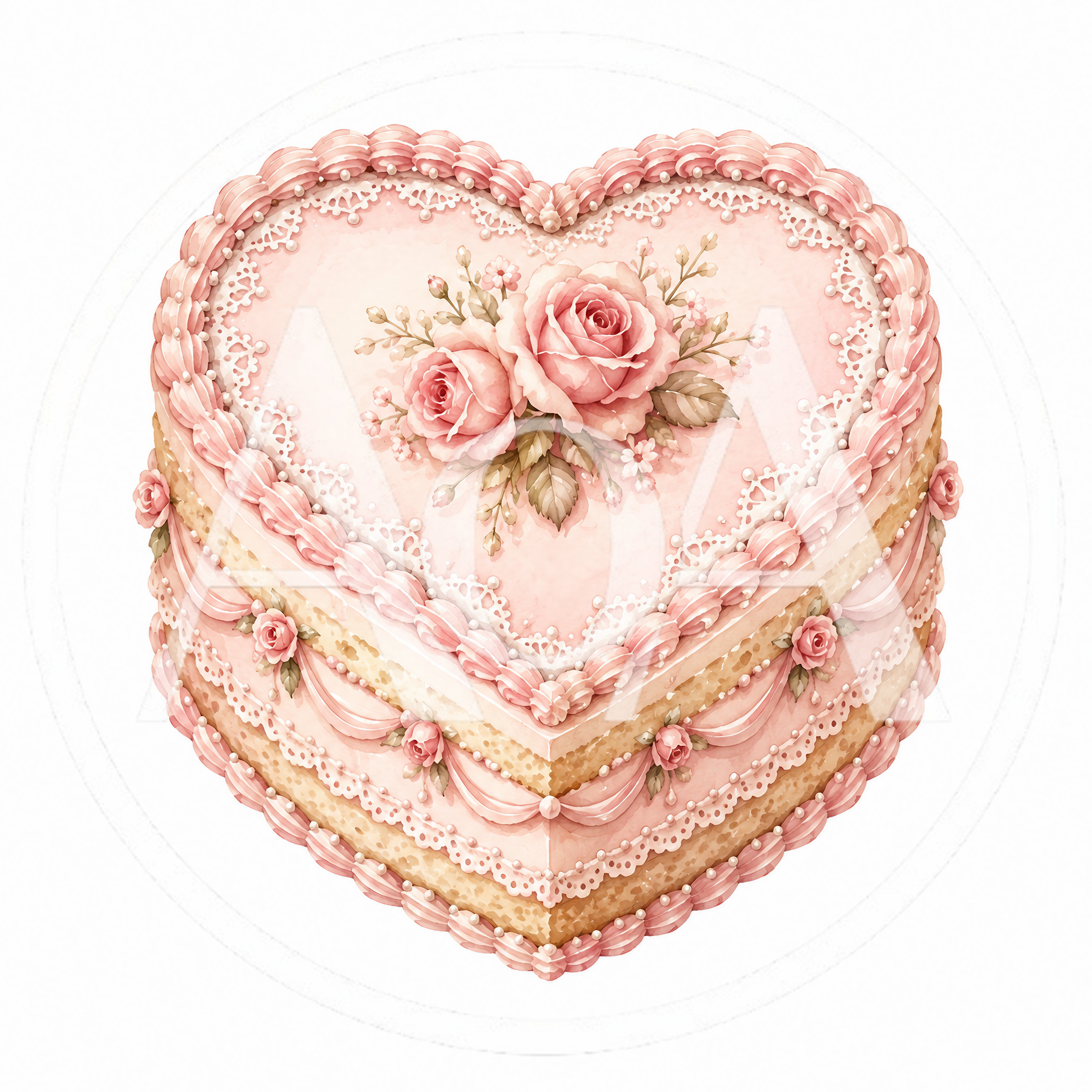 Vintage Heart Shaped Cake With Pink Rose Decorations
