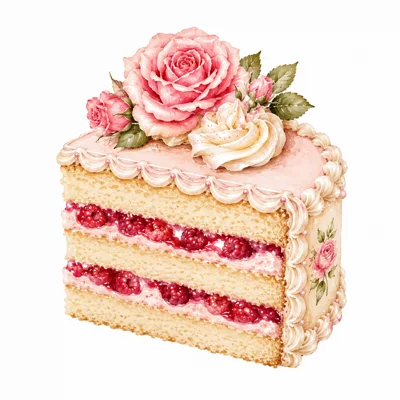 Watercolor Illustration Of A Raspberry Rose Layer Cake