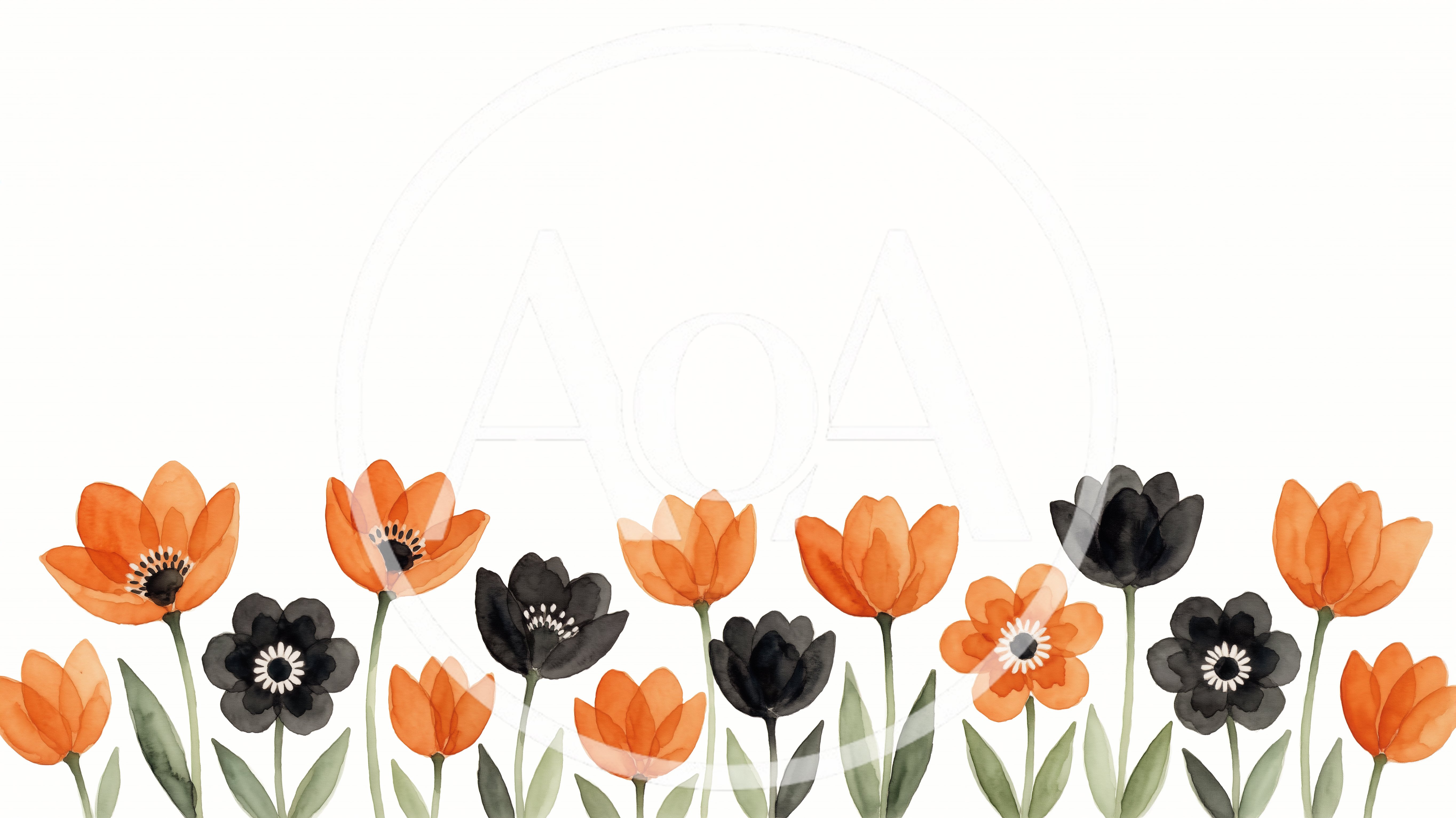 Watercolor Orange And Black Tulip Floral Border