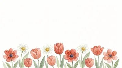 Watercolor Floral Border With Tulips And Daisies