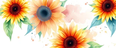 Watercolor Sunflower Floral Background Illustration