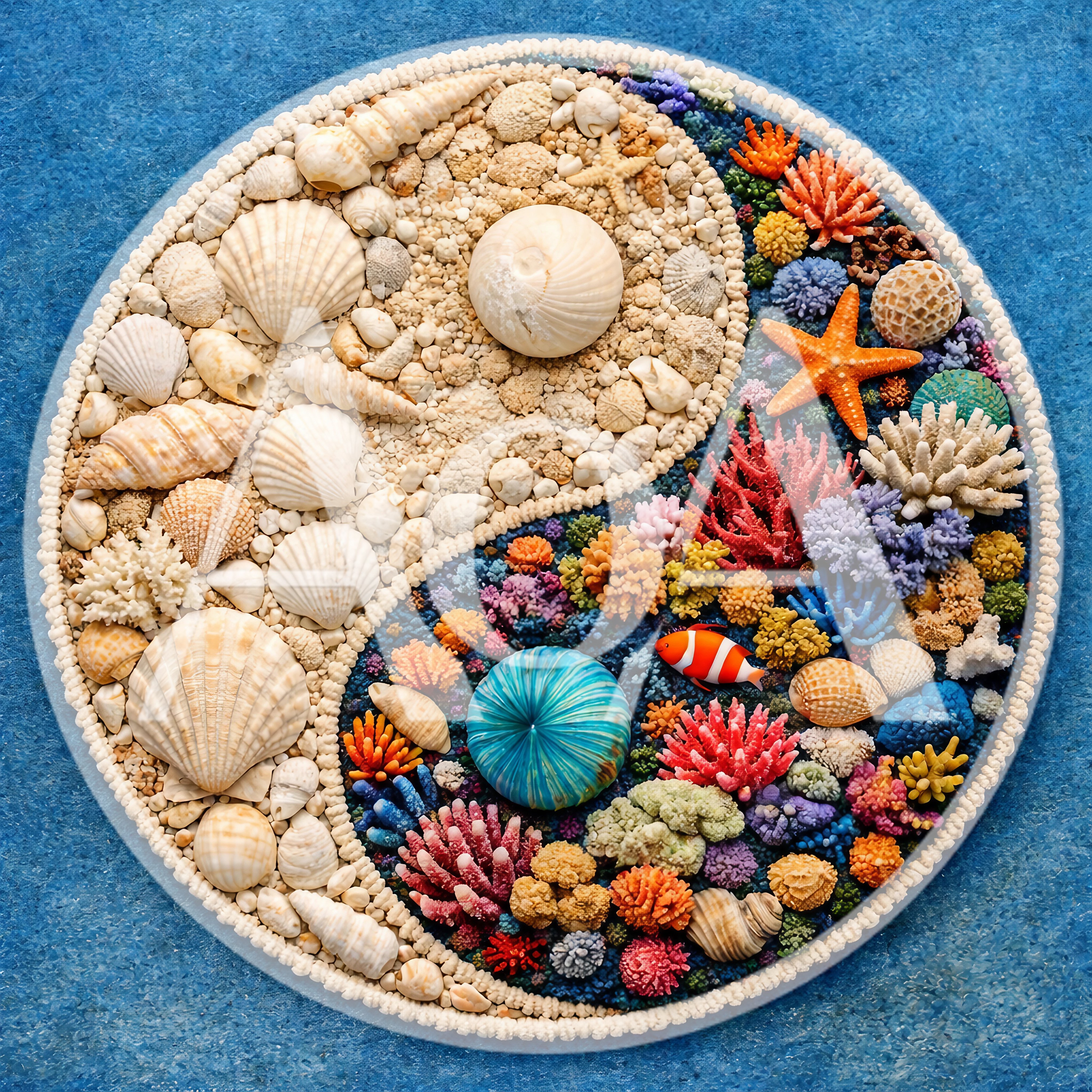 Yin Yang Symbol Made Of Seashells And Coral