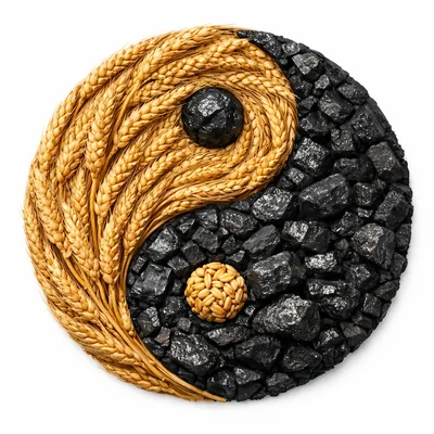 Yin Yang Symbol Made Of Wheat And Coal