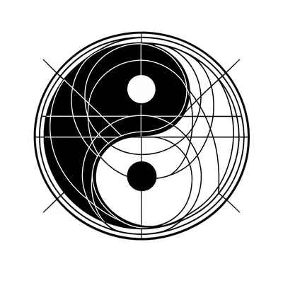 Geometric Yin Yang Symbol With Technical Drafting Lines