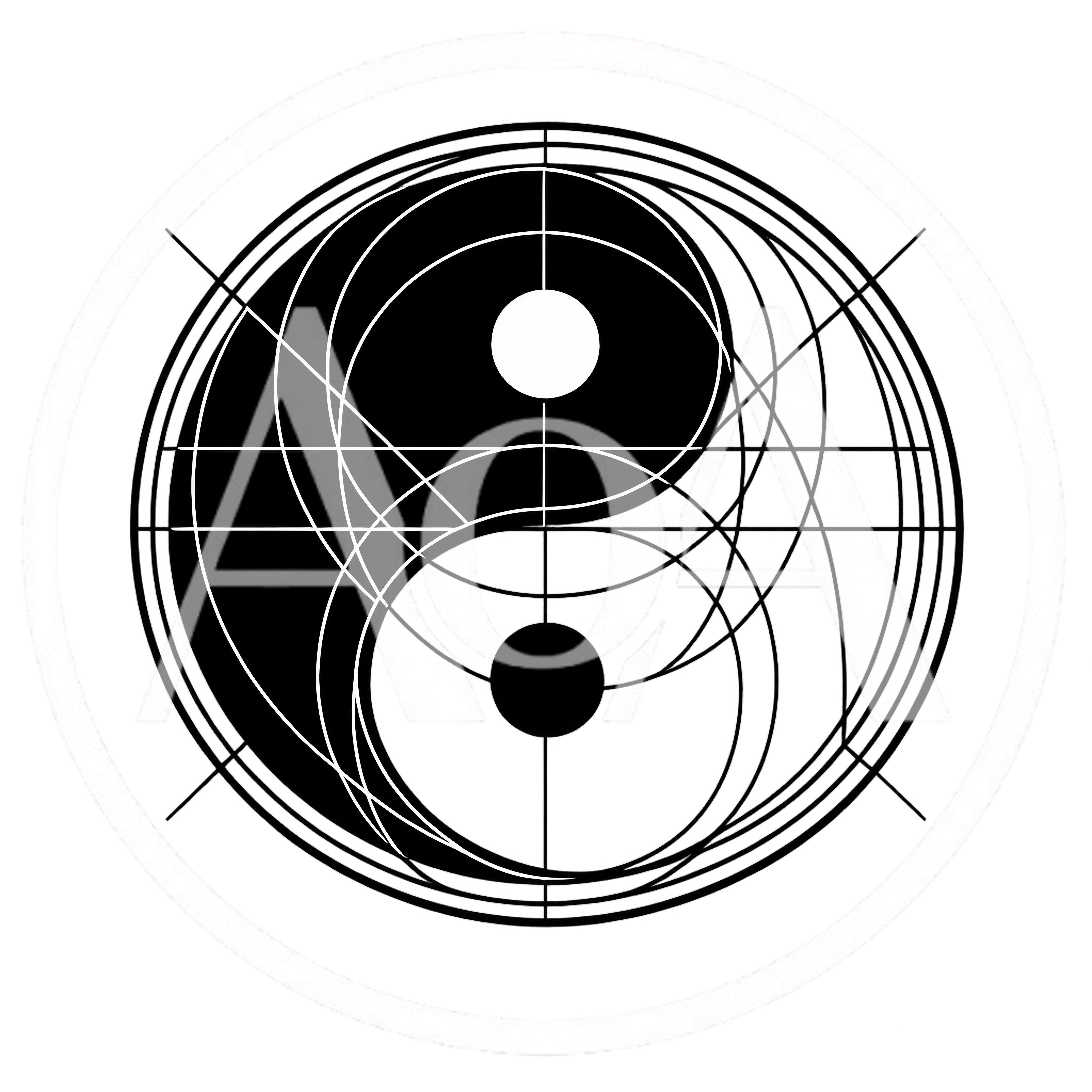 Geometric Yin Yang Symbol With Technical Drafting Lines