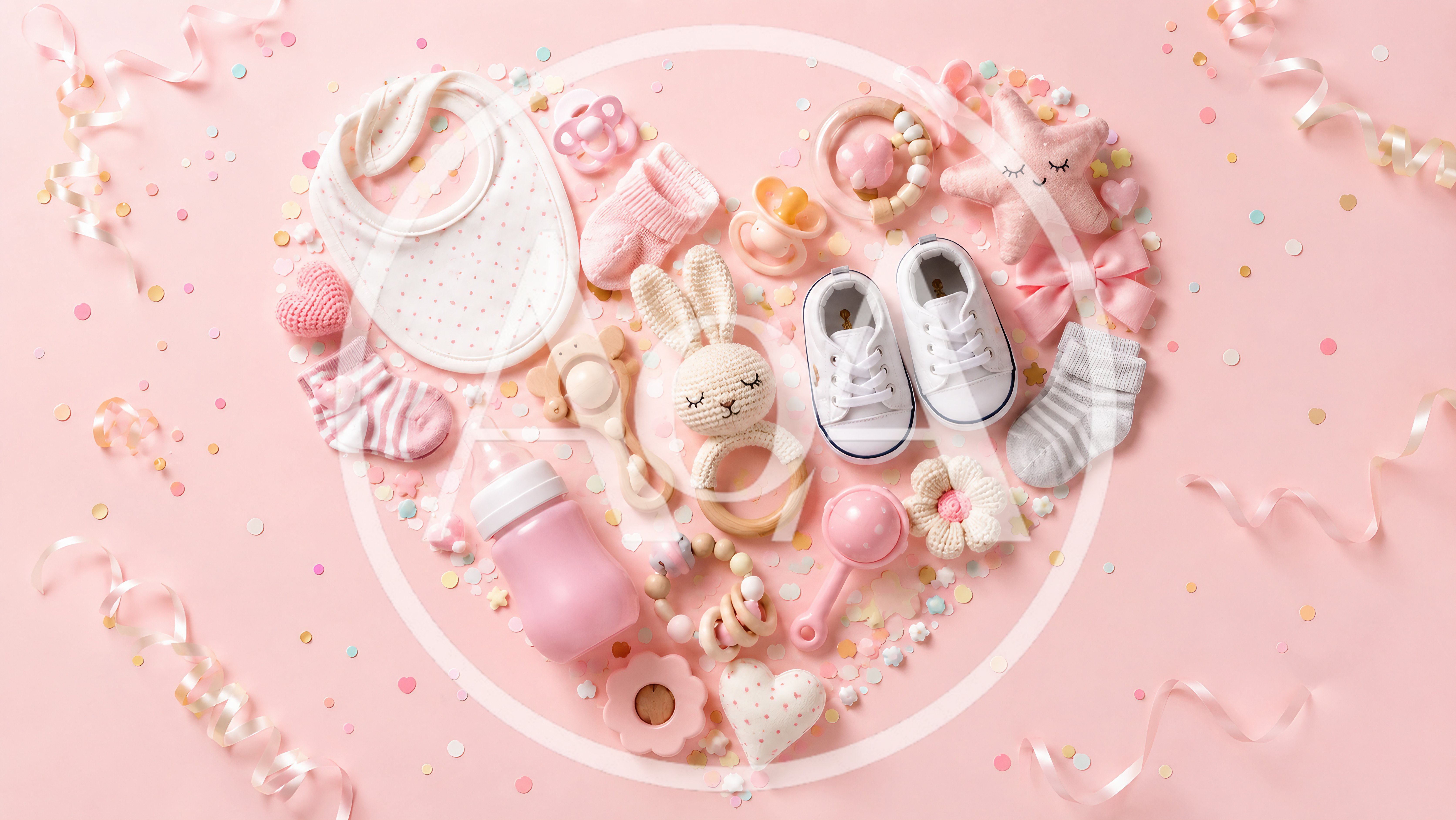 Baby Shower Flat Lay With Toys And Clothing