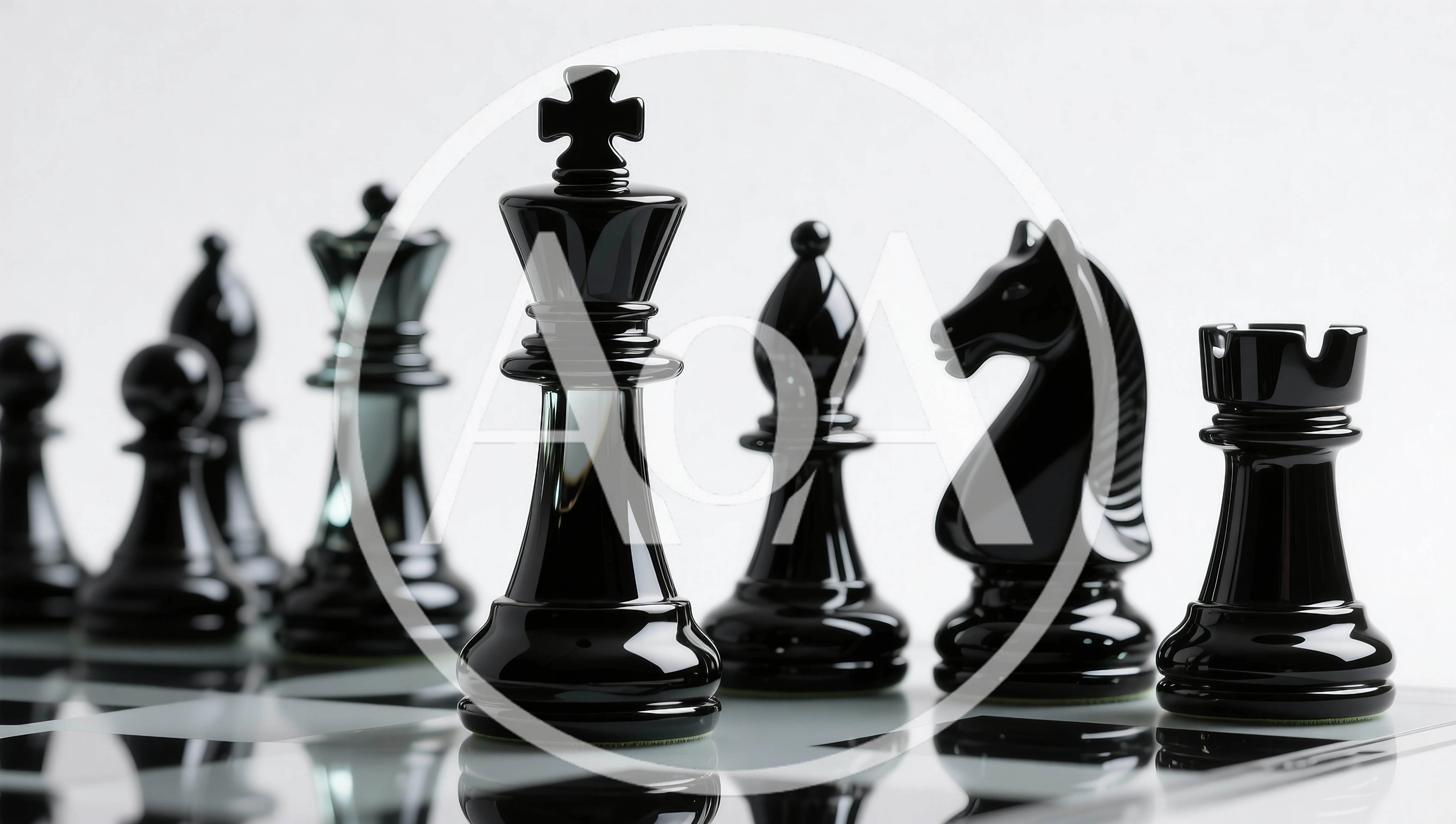 Black Chess Pieces Arranged On A Reflective Board