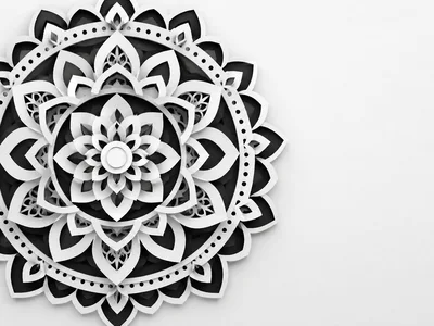 3D Rendered White Paper Cutout Mandala Pattern