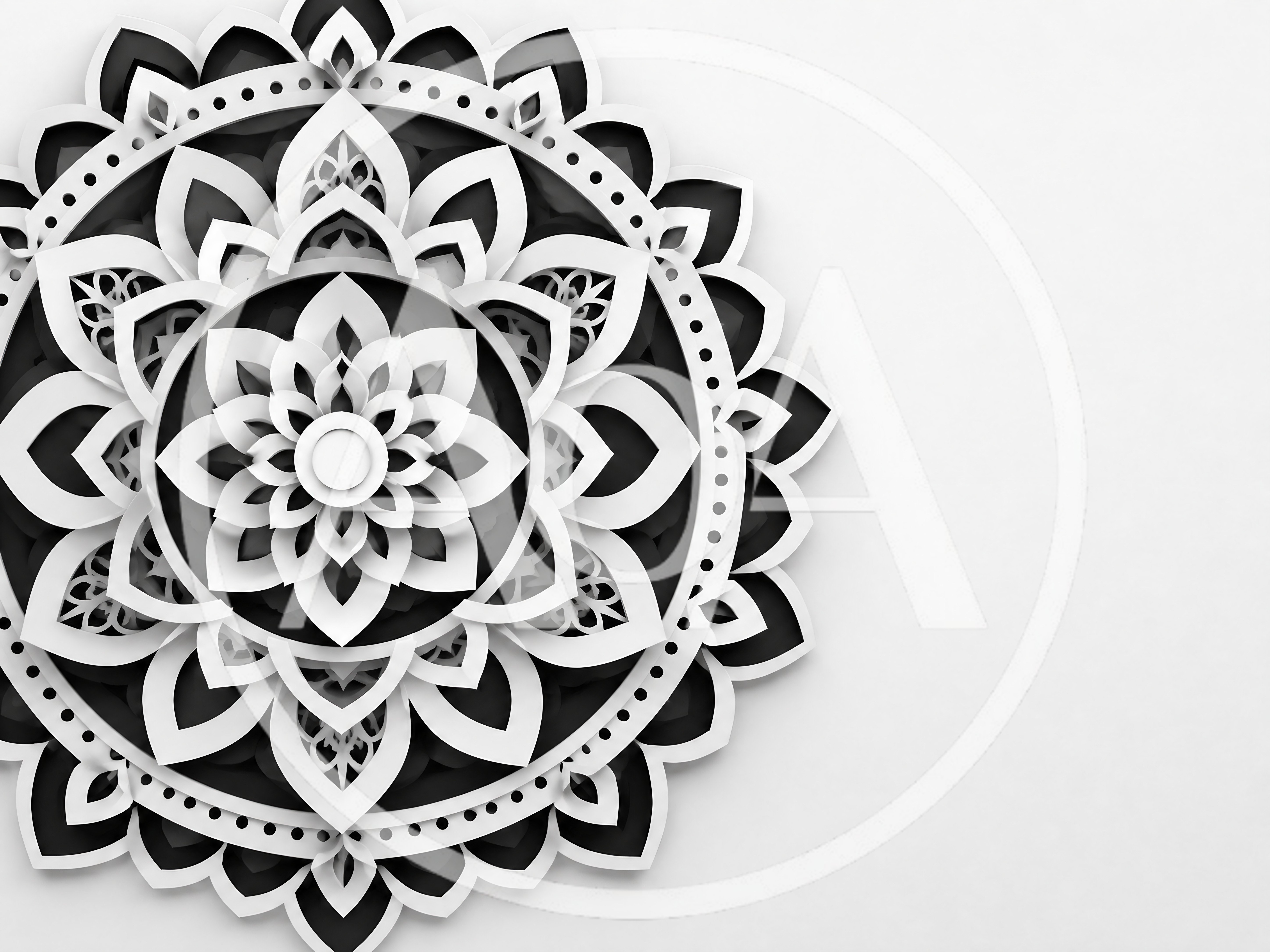 3D Rendered White Paper Cutout Mandala Pattern