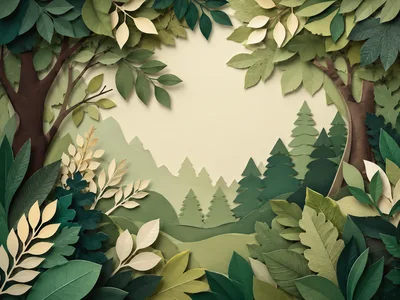 Paper Cutout Forest Landscape With Trees And Foliage