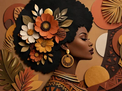 Portrait Of A Black Woman With Floral Paper Art