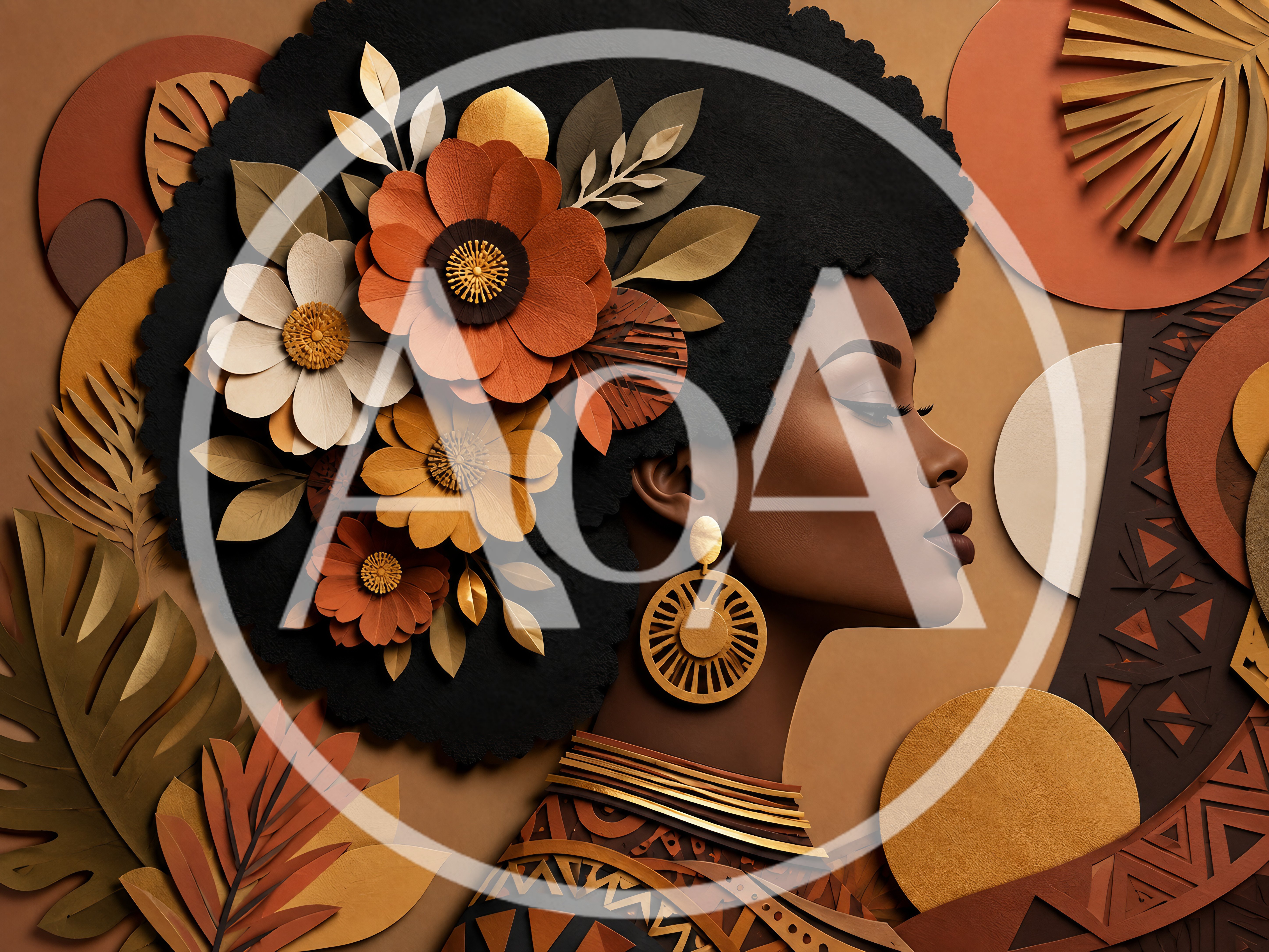 Portrait Of A Black Woman With Floral Paper Art