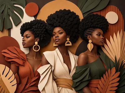 Three Elegant Black Women With Afro Hairstyles