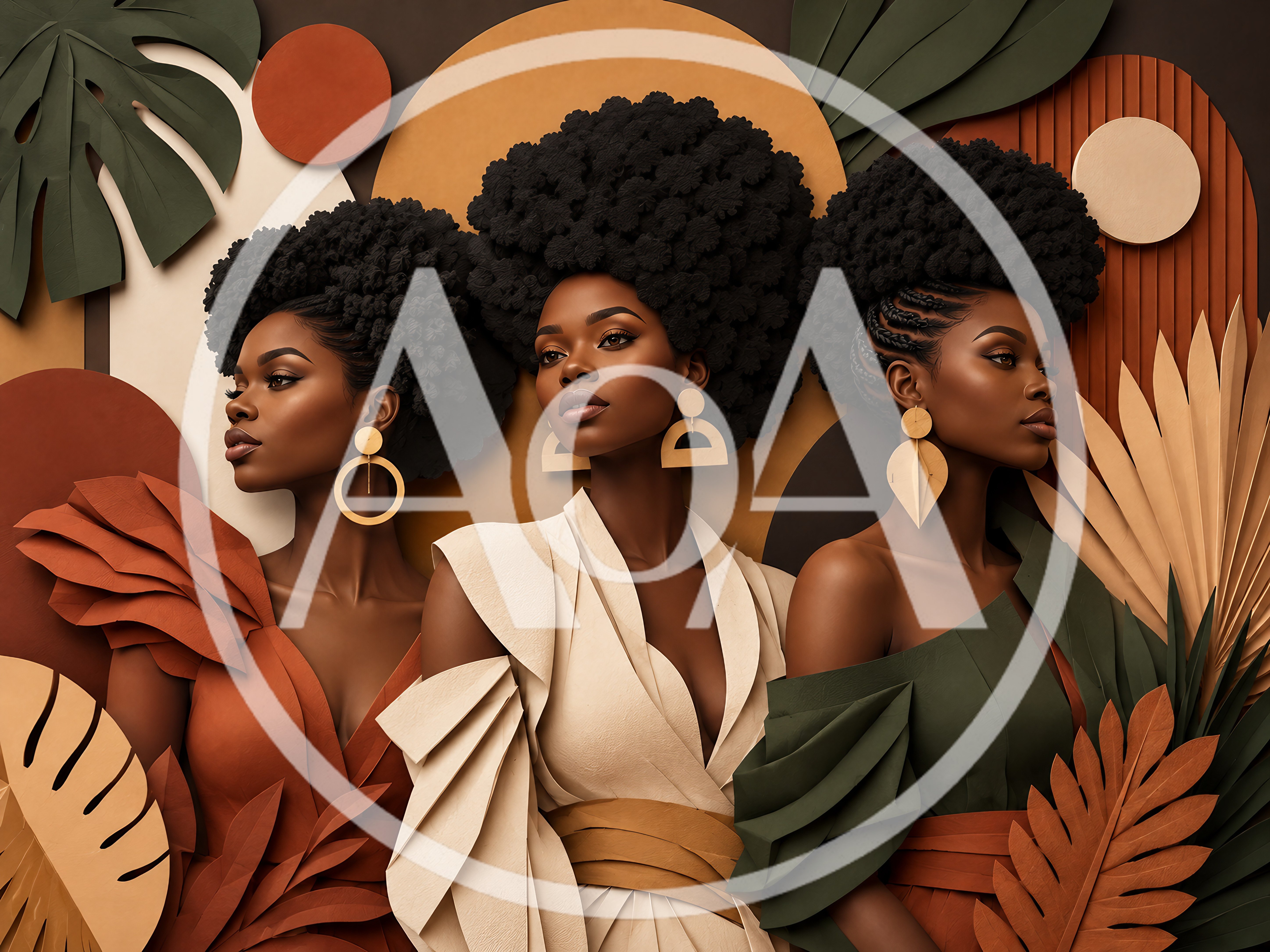 Three Elegant Black Women With Afro Hairstyles