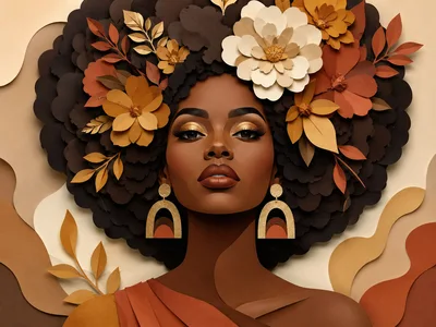 Portrait of a Woman with Floral Afro Hairstyle