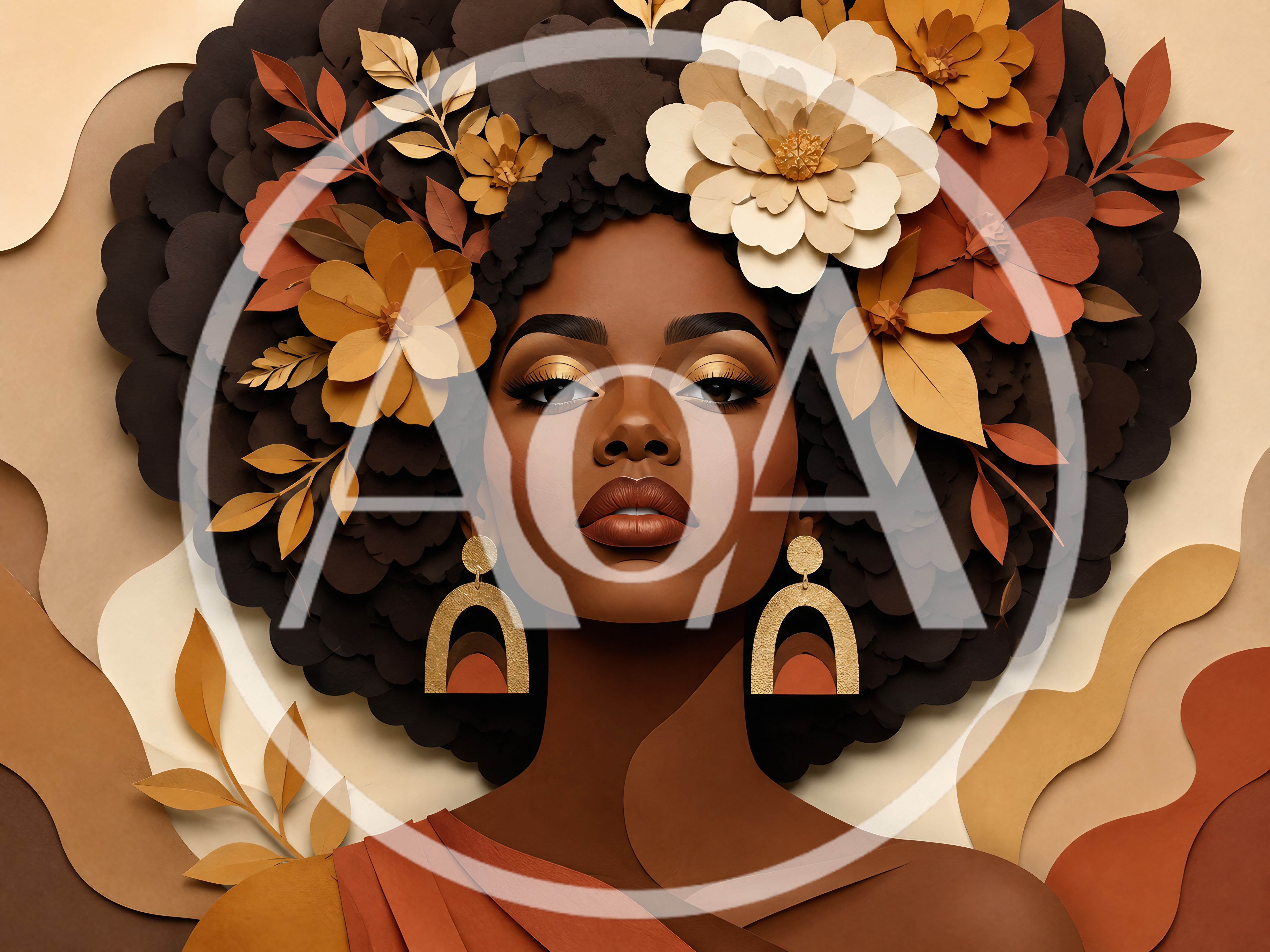 Portrait of a Woman with Floral Afro Hairstyle