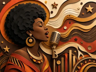 Paper Cutout Illustration Of A Soulful Jazz Singer