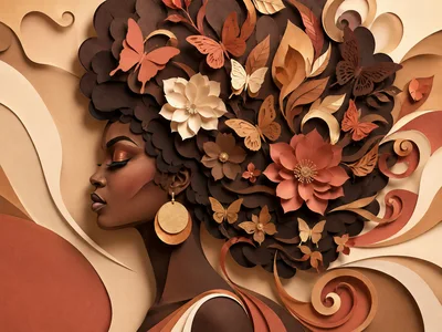 Paper Art Portrait of a Woman with Floral Hair