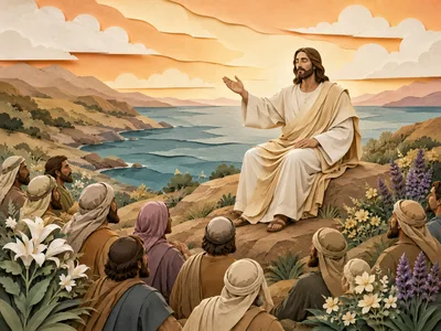 Jesus Christ Teaching Disciples on a Hillside