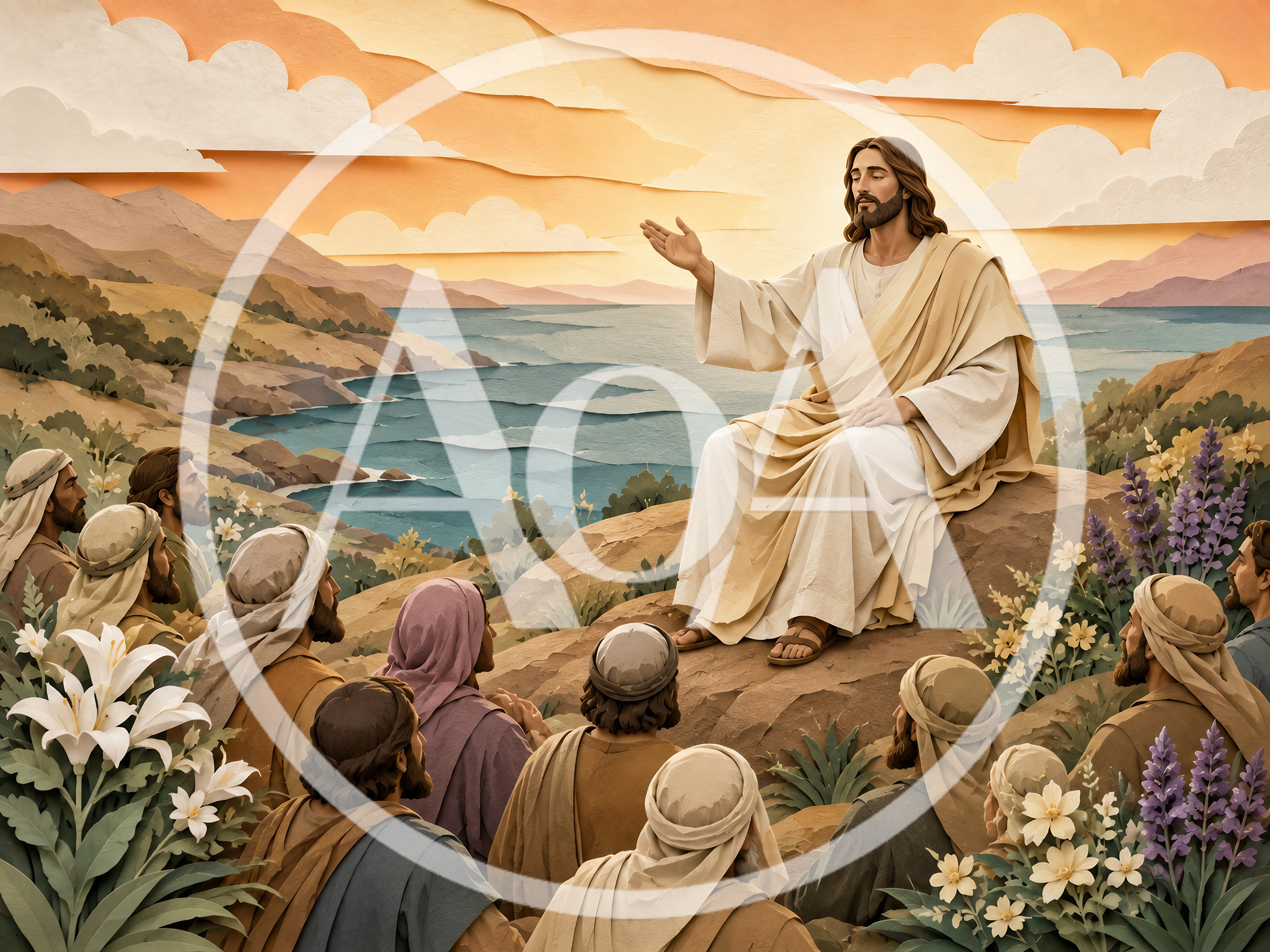 Jesus Christ Teaching Disciples on a Hillside