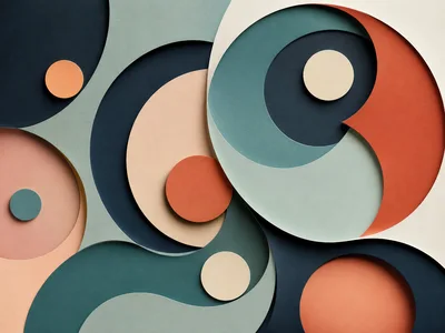 Abstract Geometric Paper Cutout Composition With Overlapping Circles
