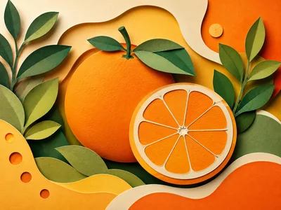 Paper Cutout Illustration Of Oranges And Leaves