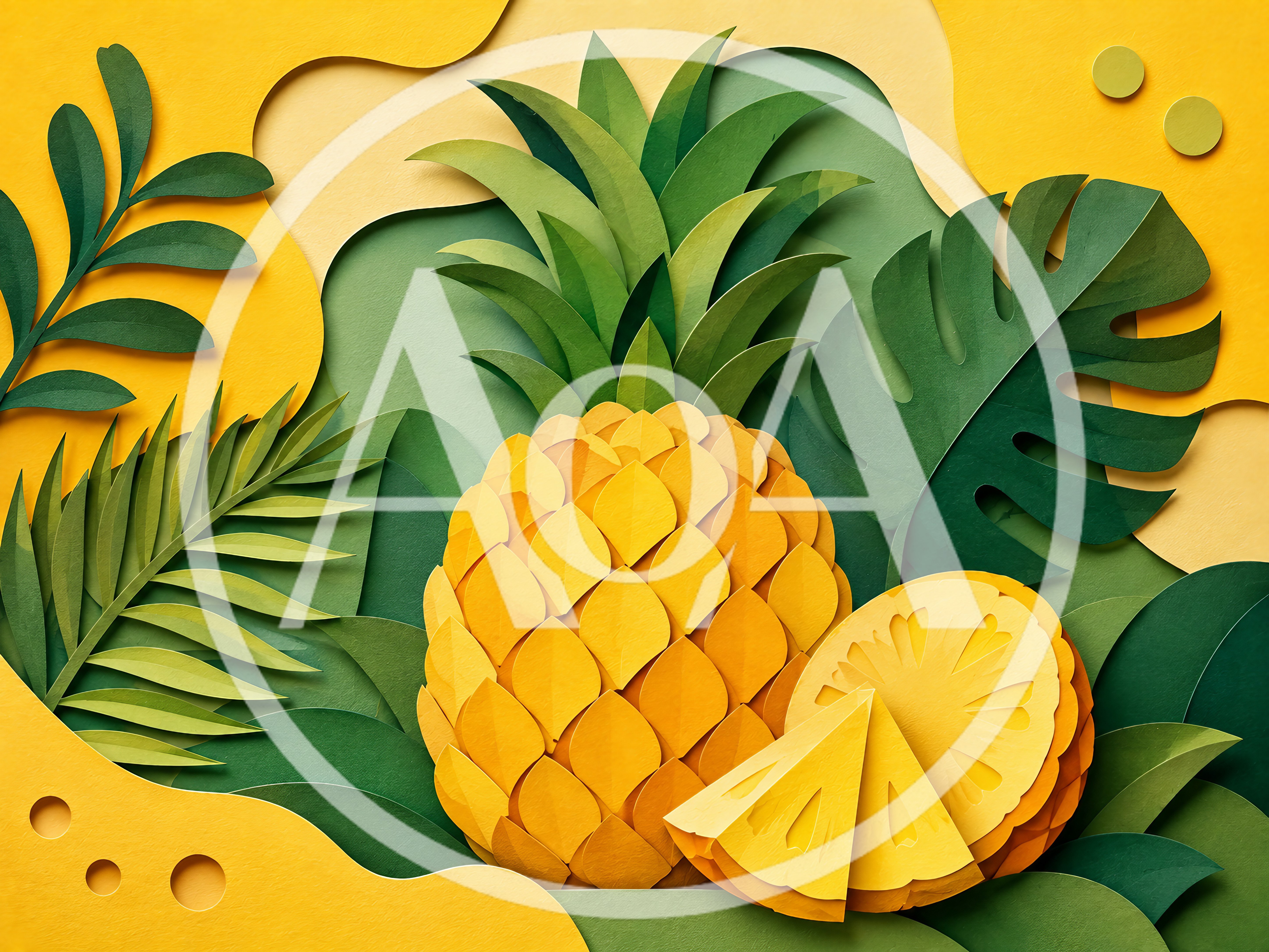 Paper Craft Pineapple Illustration With Tropical Leaves