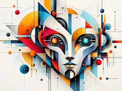 Abstract Geometric Robot Face Digital Art Illustration