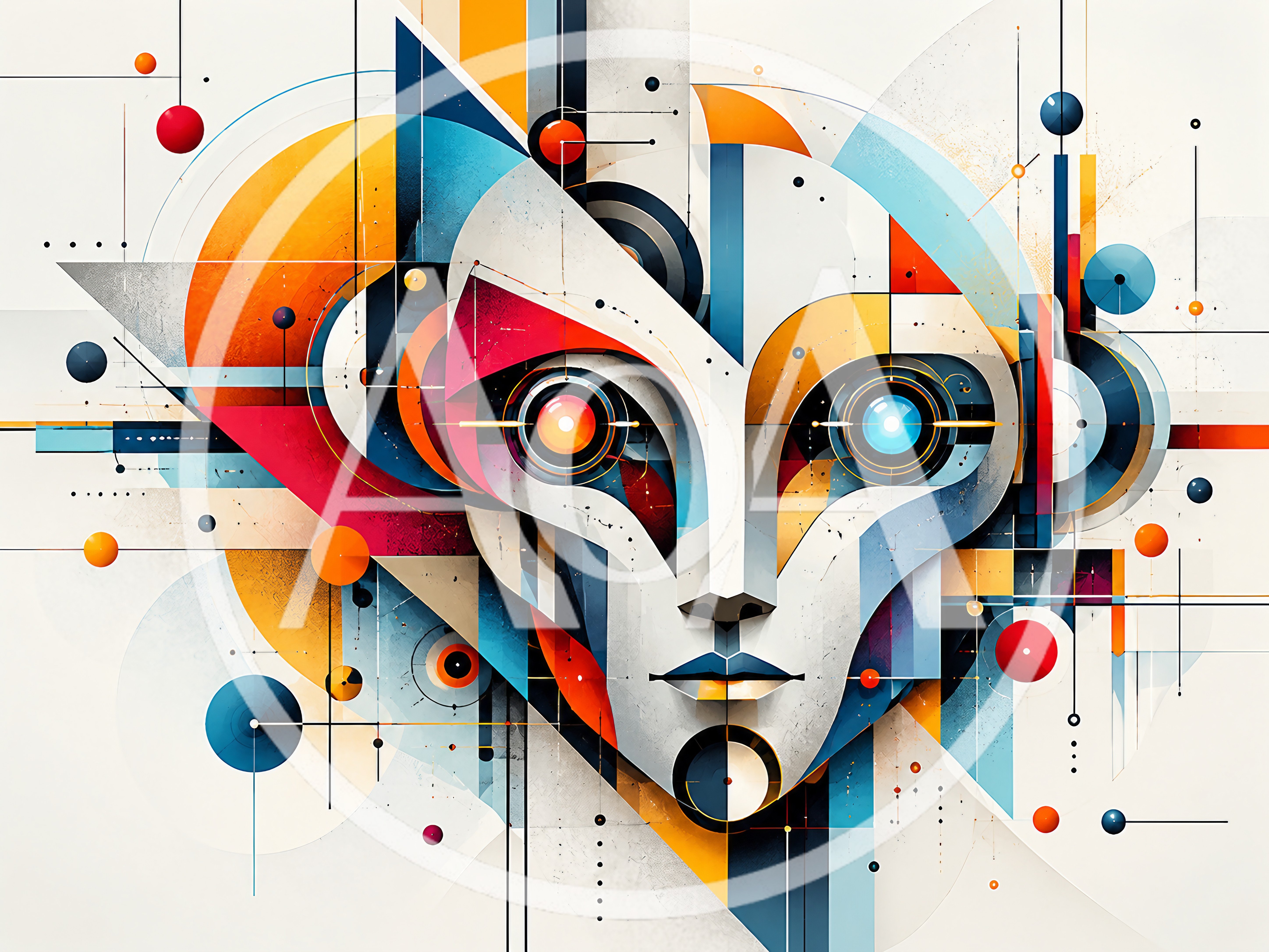Abstract Geometric Robot Face Digital Art Illustration