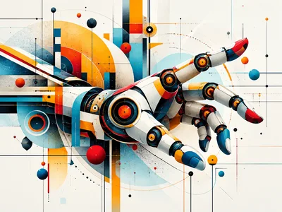 Abstract Robotic Hand Reaching Out In Geometric Composition