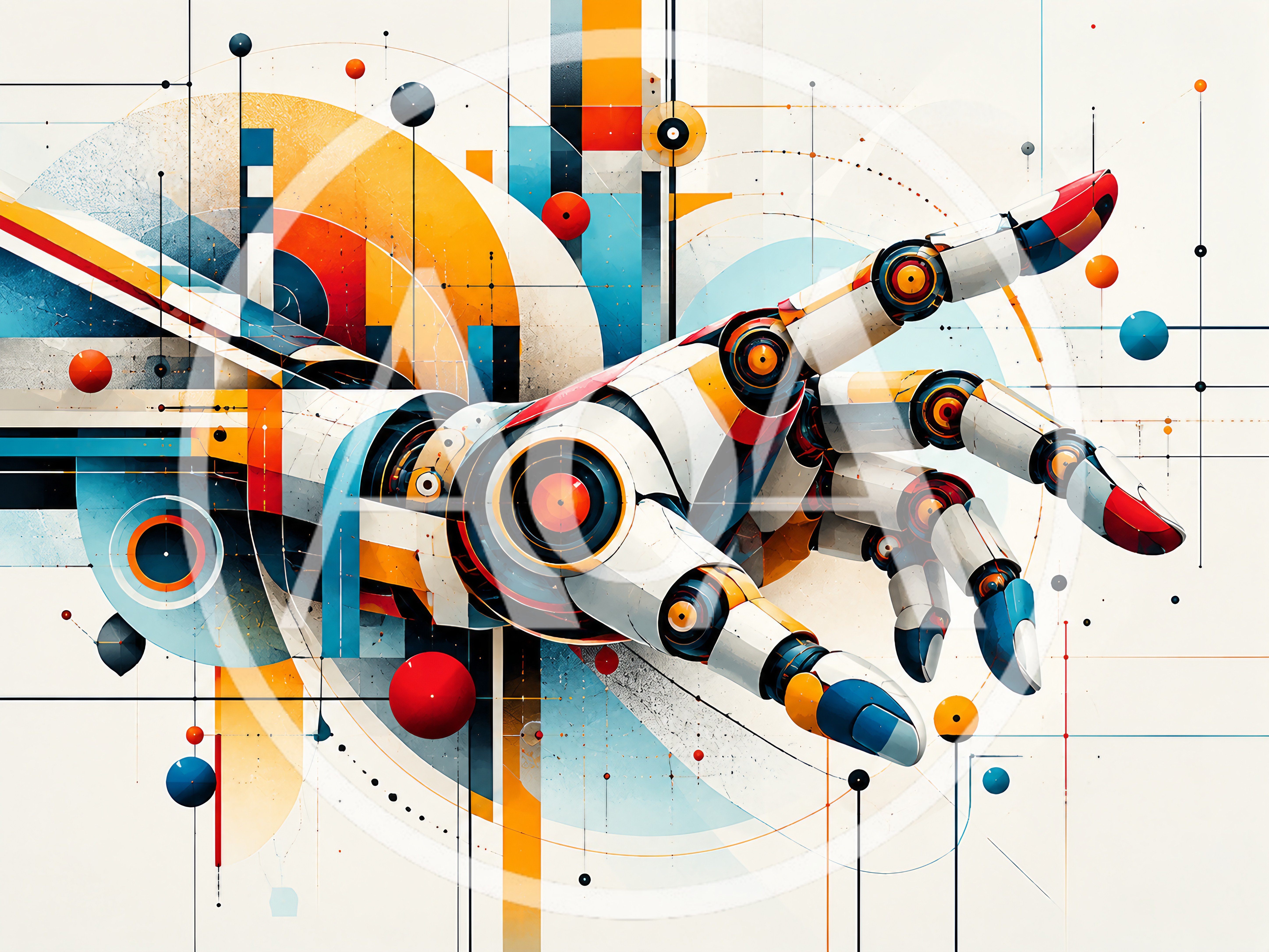 Abstract Robotic Hand Reaching Out In Geometric Composition