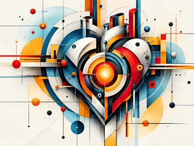 Abstract Geometric Heart Illustration With Technical Elements