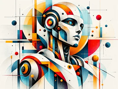 Abstract Geometric Robot Portrait In Bauhaus Style