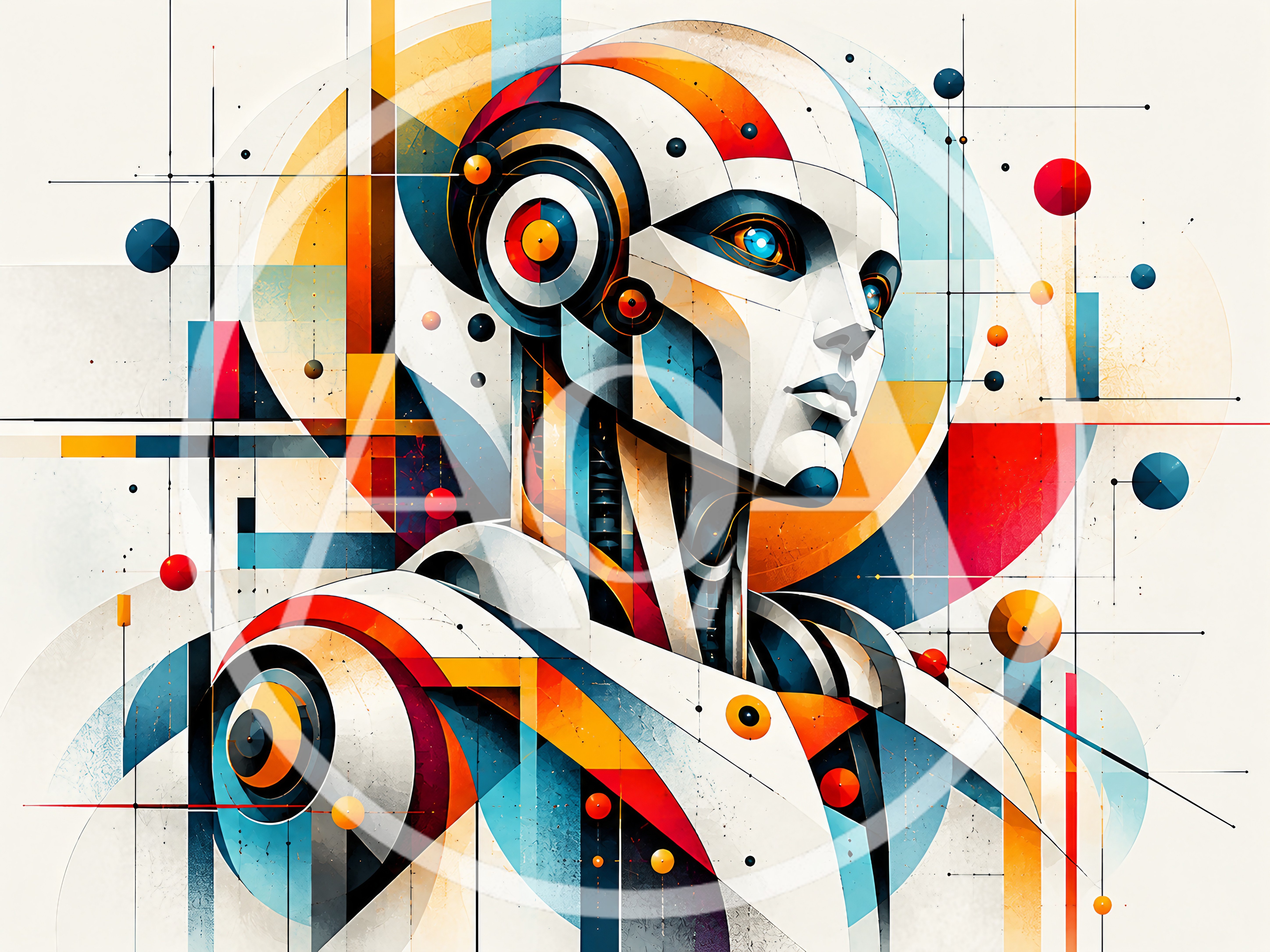 Abstract Geometric Robot Portrait In Bauhaus Style