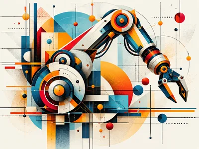 Abstract Robotic Arm Illustration With Geometric Shapes