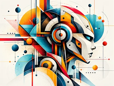 Abstract Futuristic Robot Head Profile Illustration