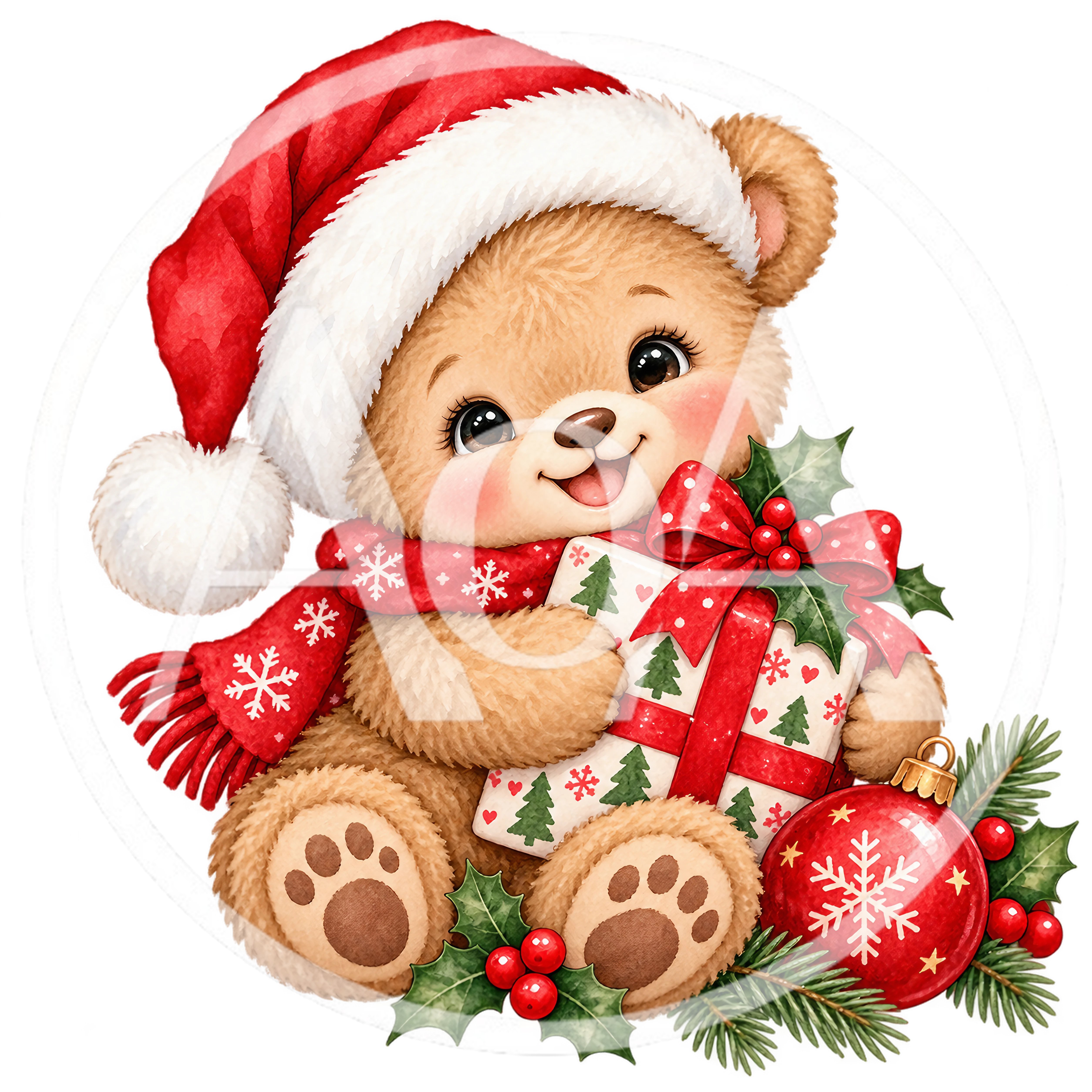 Cute Teddy Bear Holding Christmas Gift