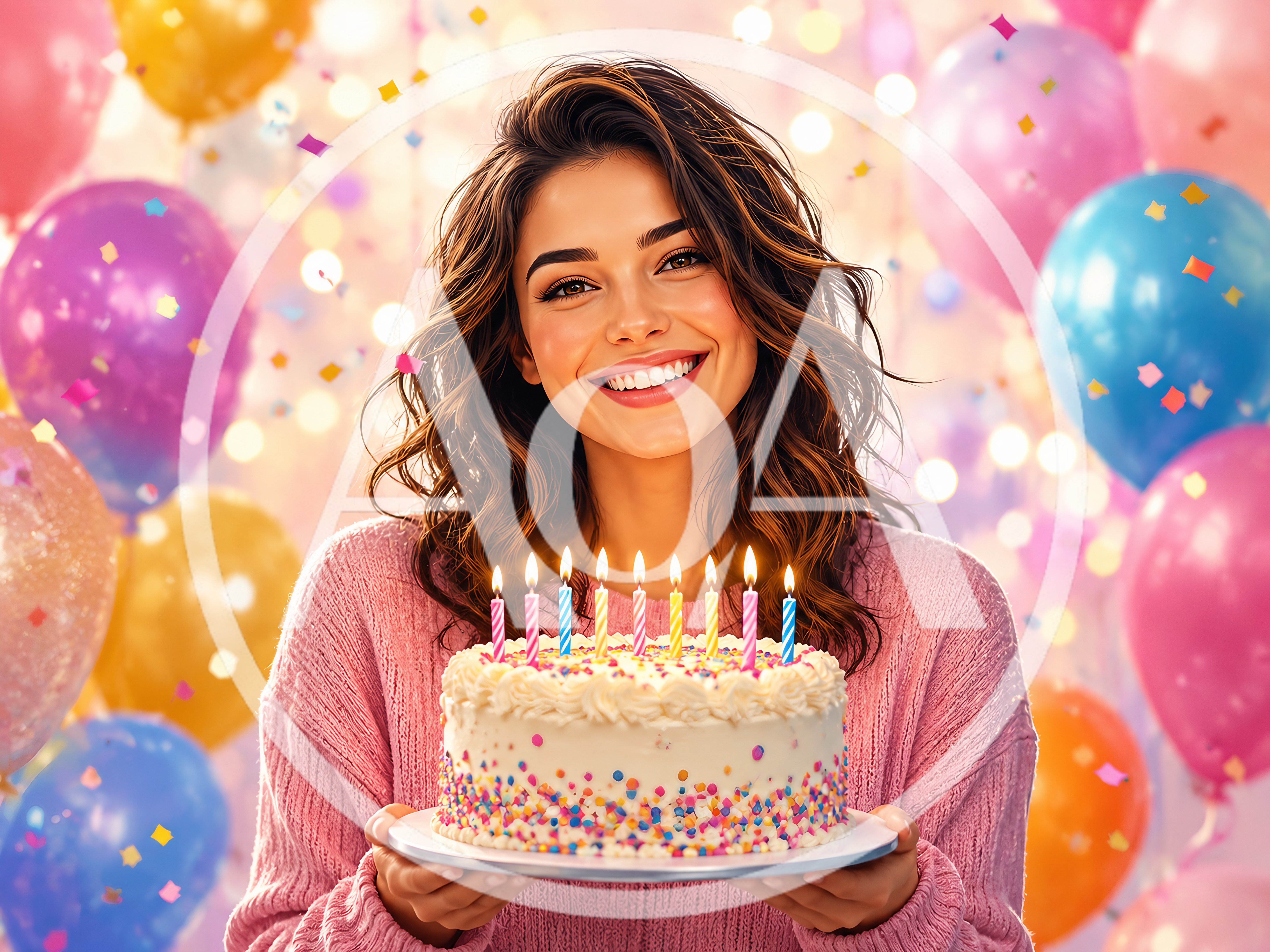 Young Woman Holding Birthday Cake With Lit Candles